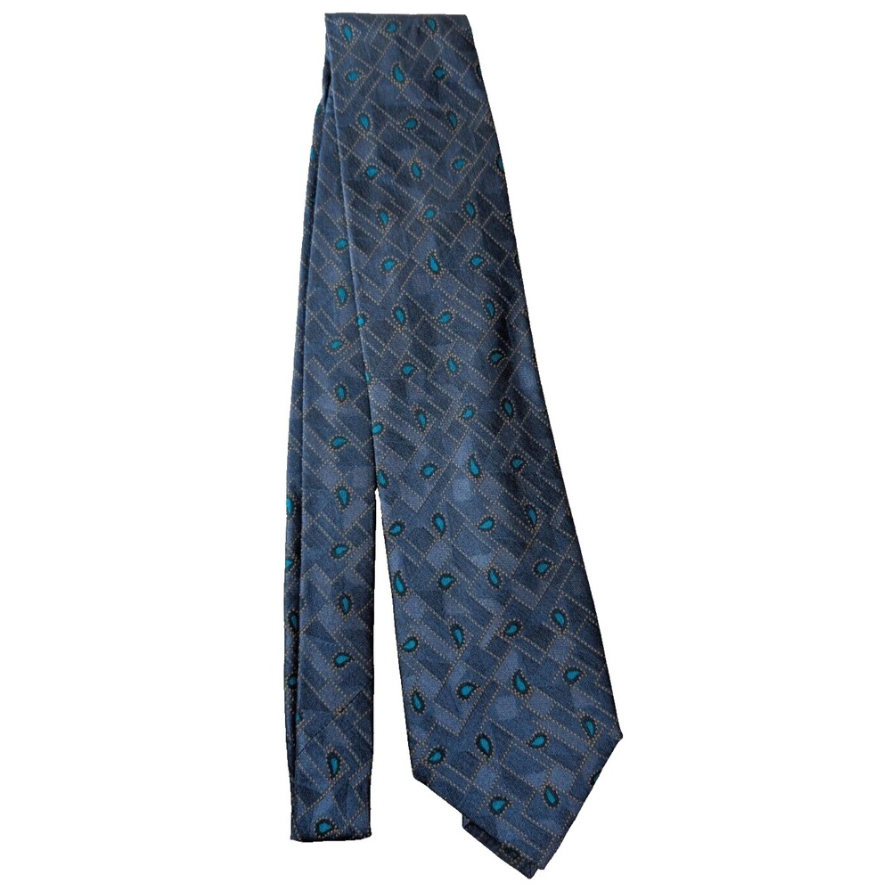 Enrico Coveri 100% Silk Tie Mens Blue‎ Paisley Preppy Formal Made in Italy